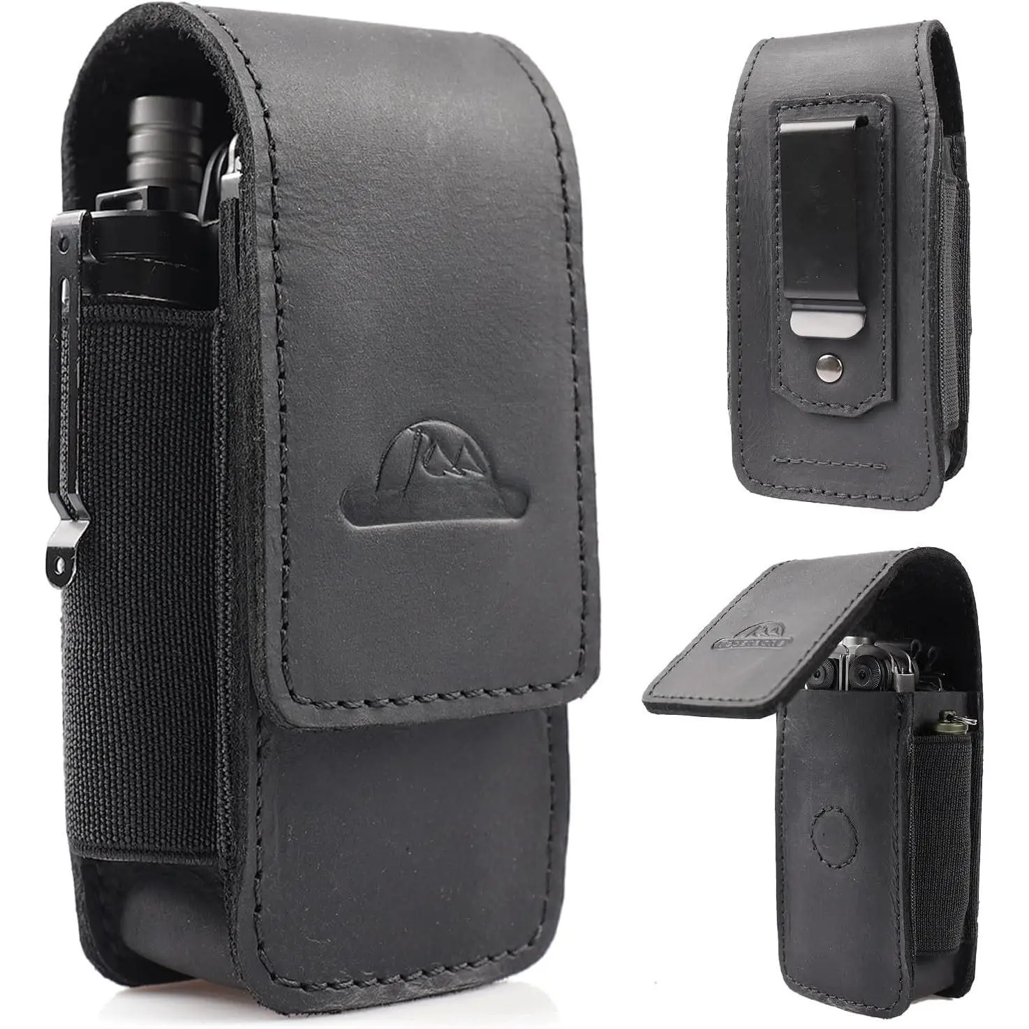 Multitool Sheath with Belt Clip - EDC Belt Organizer Multi Tool Case - Leather Multitool Holster for Belt -  Closure Leather Multitool Pouch Fits Folding Tool, Black