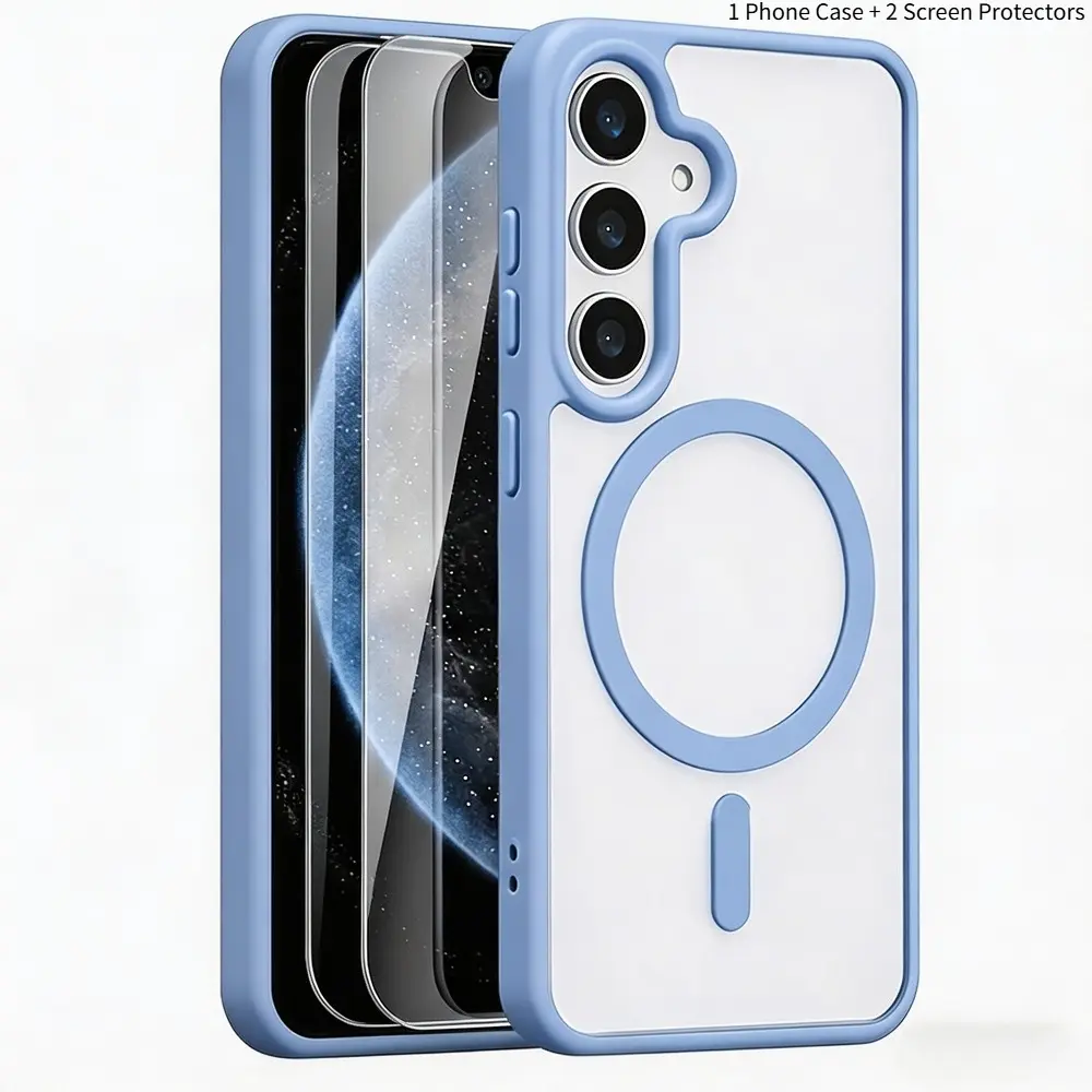 3PCS (1 Phone Case + 2 Tempered Glass Screen Protectors) Magnetic Clear Case, Protective, Compatible with Samsung Galaxy S26 Ultra S26 Plus S26 S25 FE S25 Edge S25 Ultra S25 Plus S25 S24 FE S24 Ultra S24 Plus S24 S23 FE S23 Ultra S23