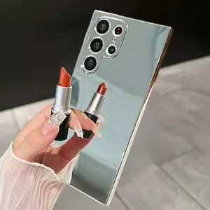 Phone Case: Luxury Plating Makeup Mirror Phone Case for for Galaxy S25 S24 Plus S23 S22 Ultra A54 A34 A14 5G Silvery Bright Surface Protect Soft Back Cover Funda Stylish Girl Gift