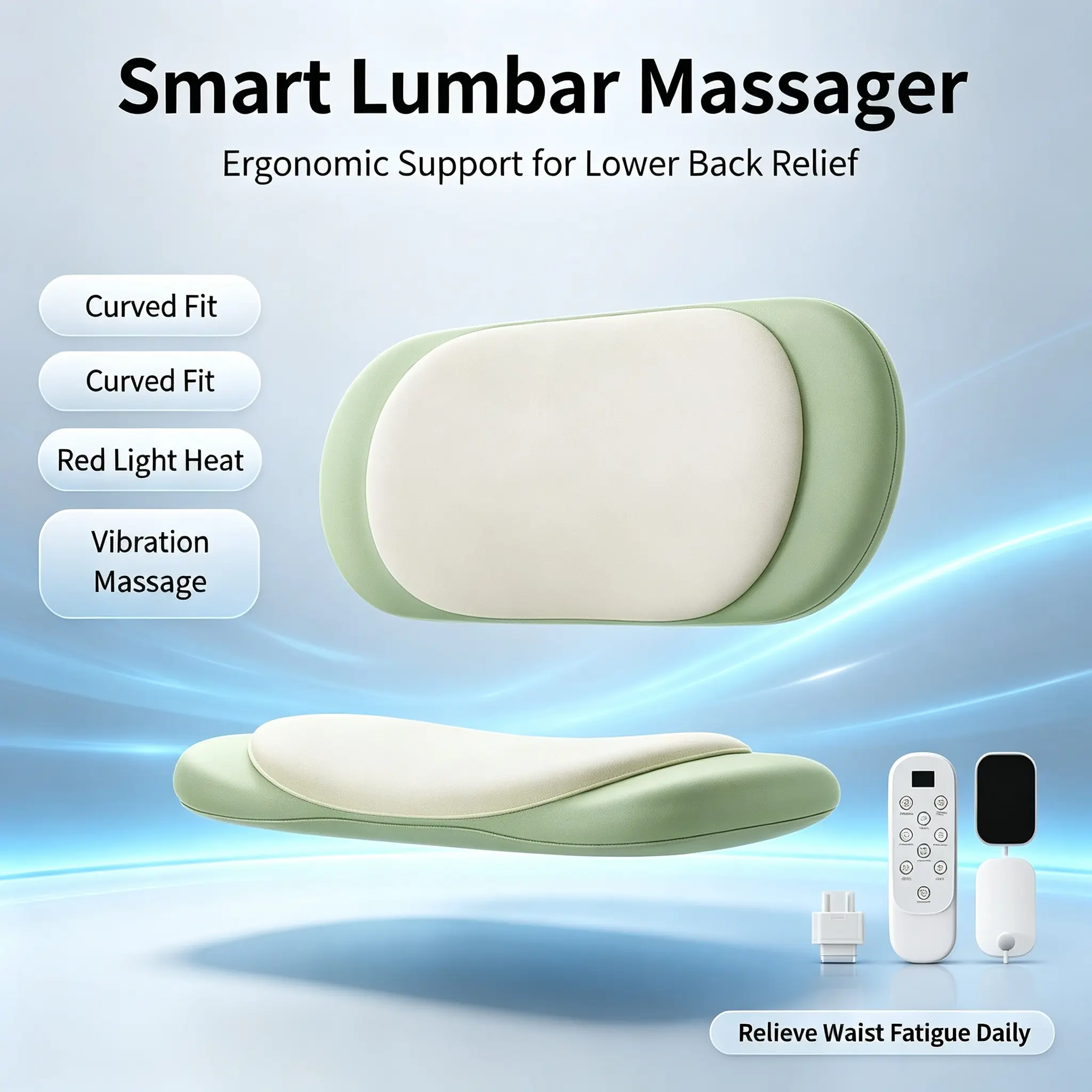 Lumbar massager, rechargeable electric, red light hot compress vibration, airbag lift pulse, back lumbar massager，portable cordless