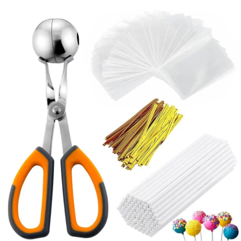 Lollipop Cake Pop Treat Bag Kit, Including 100Pcs Cake Pop Sticks, 100Pcs Parcel Bags, 100Pcs Twist Ties and 1 Cake Pop Mold, Cake Pop Maker Tools for Lollipops, Candies, Chocolates, Cookies