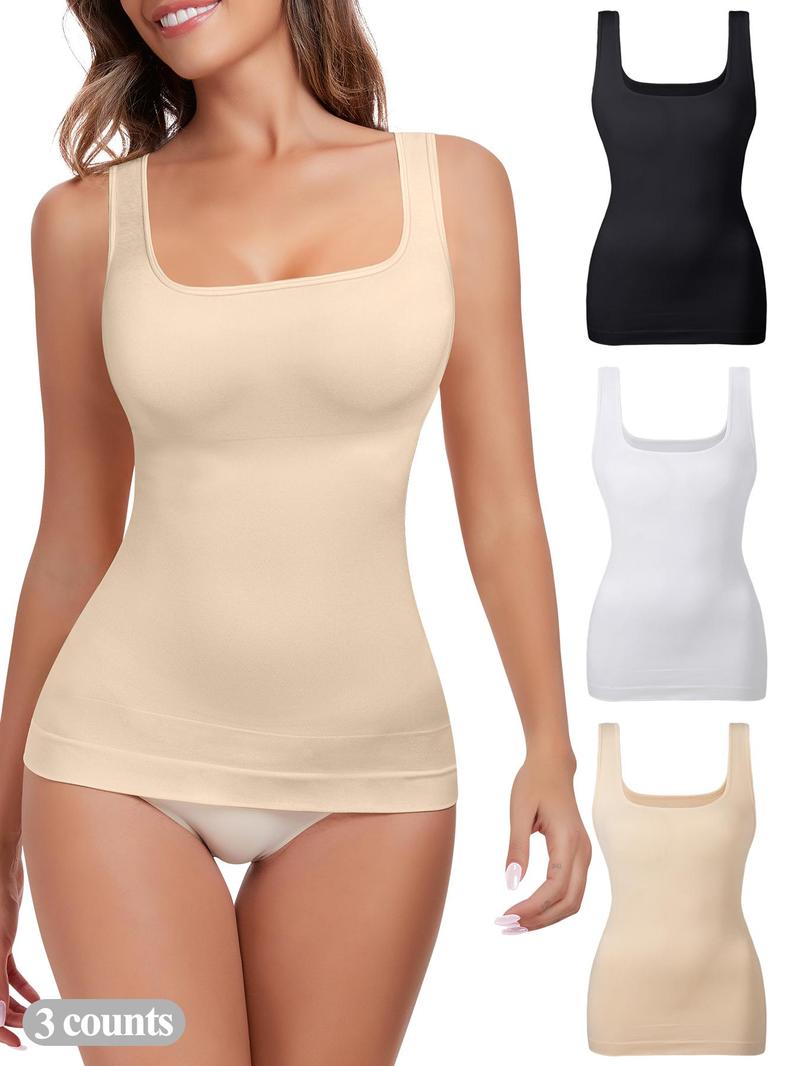 Women's Tummy Control Shapewear Tank Top, Seamless Square Neck Compression Top, Slimming Body Shapewear, Solid Backless Shaper