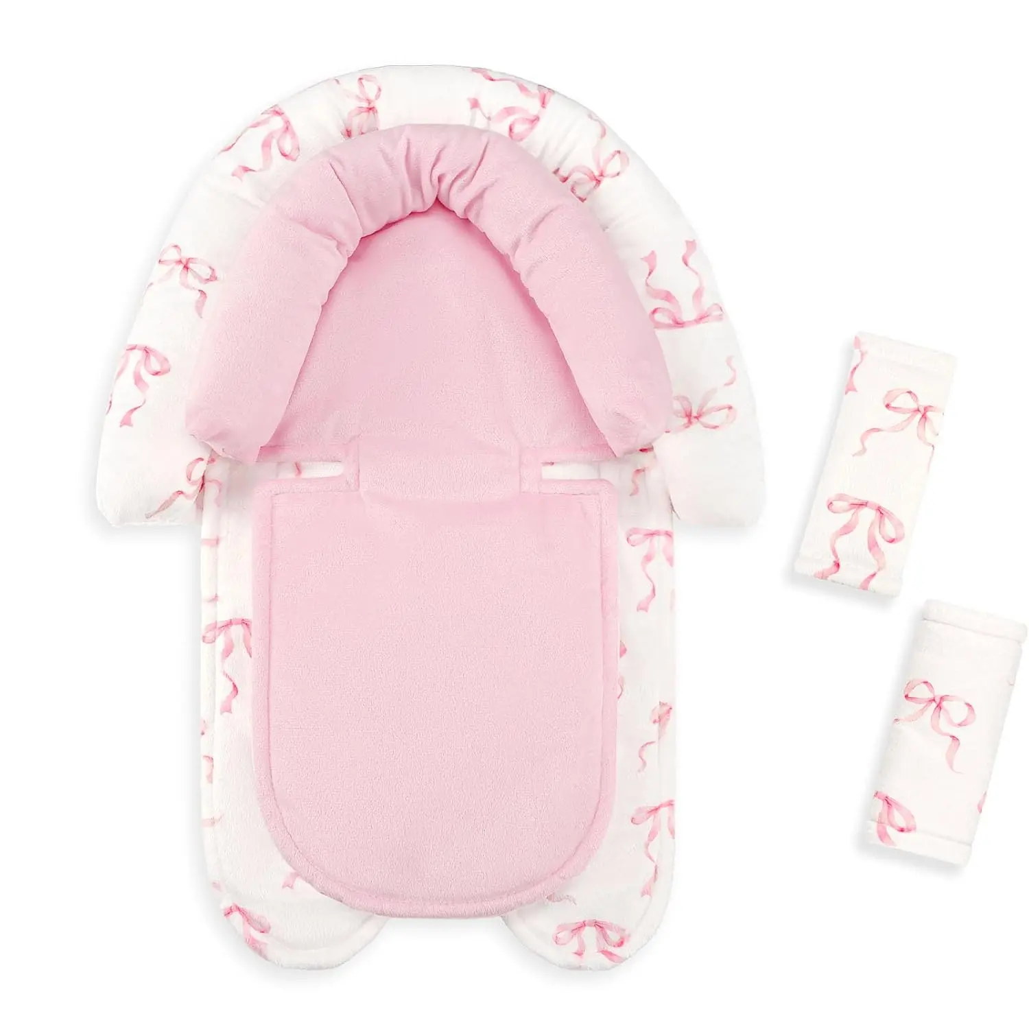 Infant Car Seat Insert with Strap Covers, 2-in-1 Baby Head & Body Support Cushion for Newborns, Soft Carseat Insert for Stroller, Swing & Bouncer, Preemie Baby Girl Travel Essential