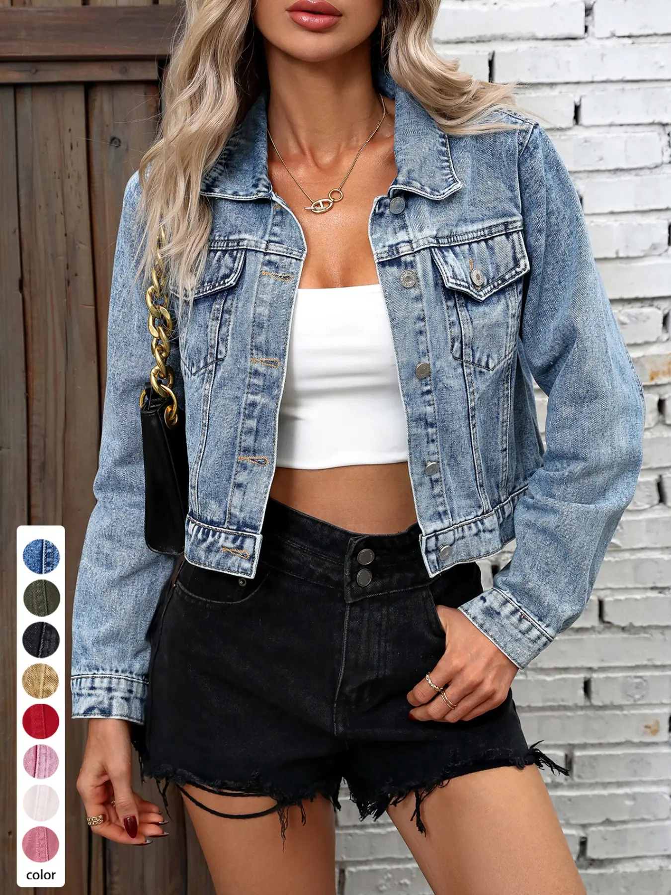 Women's Vintage Short Denim Jacket, Single Button Long Sleeve Denim Top, Casual Daily Wear, Stylish Short Denim Outerwear