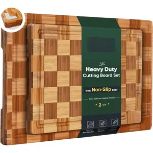 Boards, 2-Pack Heavy Duty   Boards Set with Juice Grooves & Non-Slip  -Checkered  Thick  Chopping Board for Meat, Fruits,  & Durable