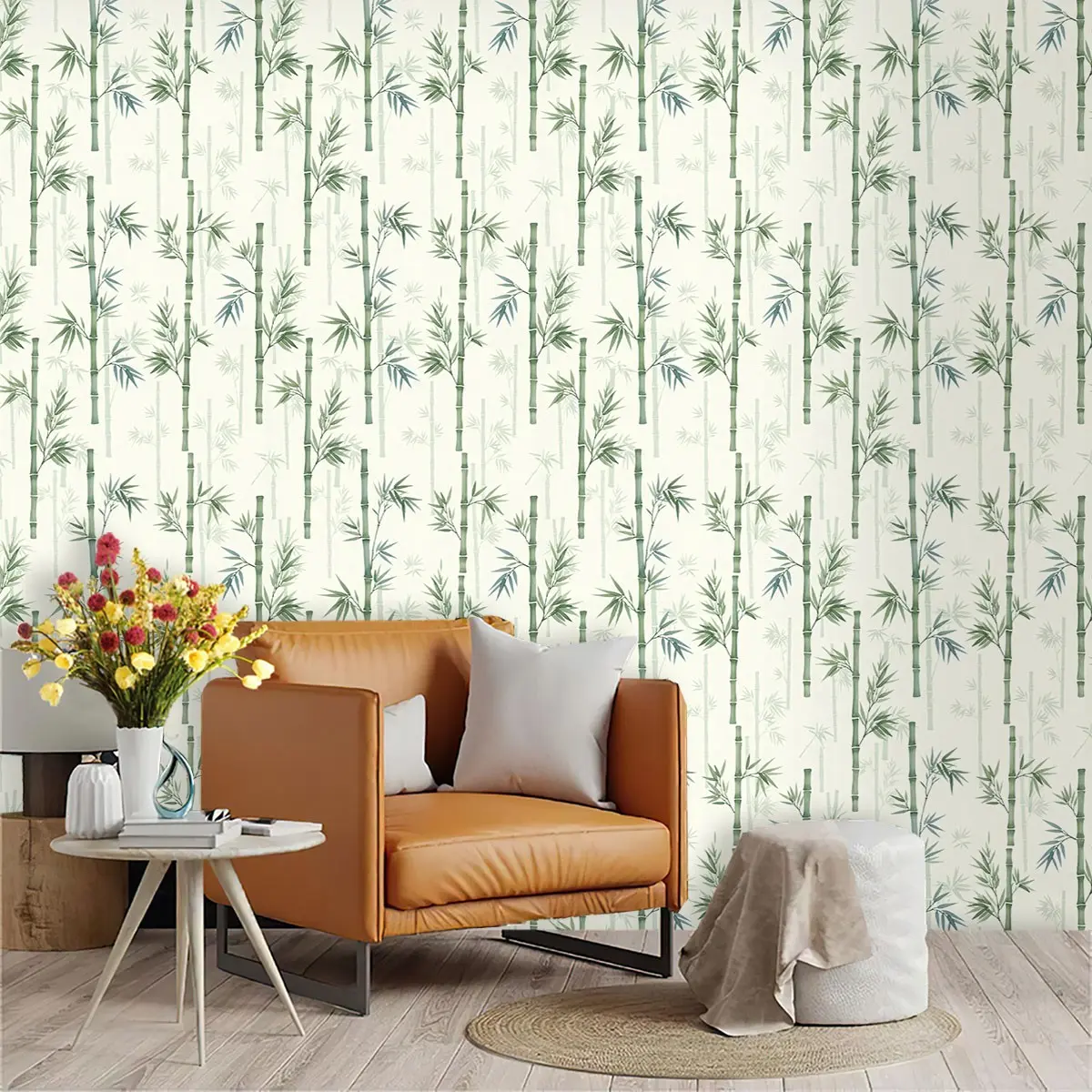 Chinese Watercolor Bamboo Wallpaper, PVC Mould-Proof, Self-Adhesive, Ideal for Living Room, Kitchen, Bedroom, Wall Decor, Easy Installation