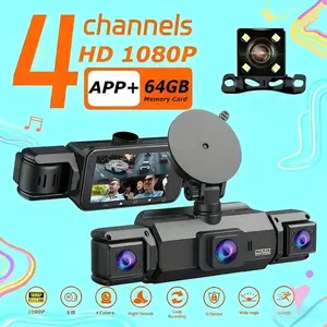 A four-channel dash cam that makes reversing easier, equipped with panoramic view for all-weather parking monitoring, four-lens simultaneous recording: front/rear/left/right, 4-inch display, 64GB memory card, clear night vision, WiFi Dashcam