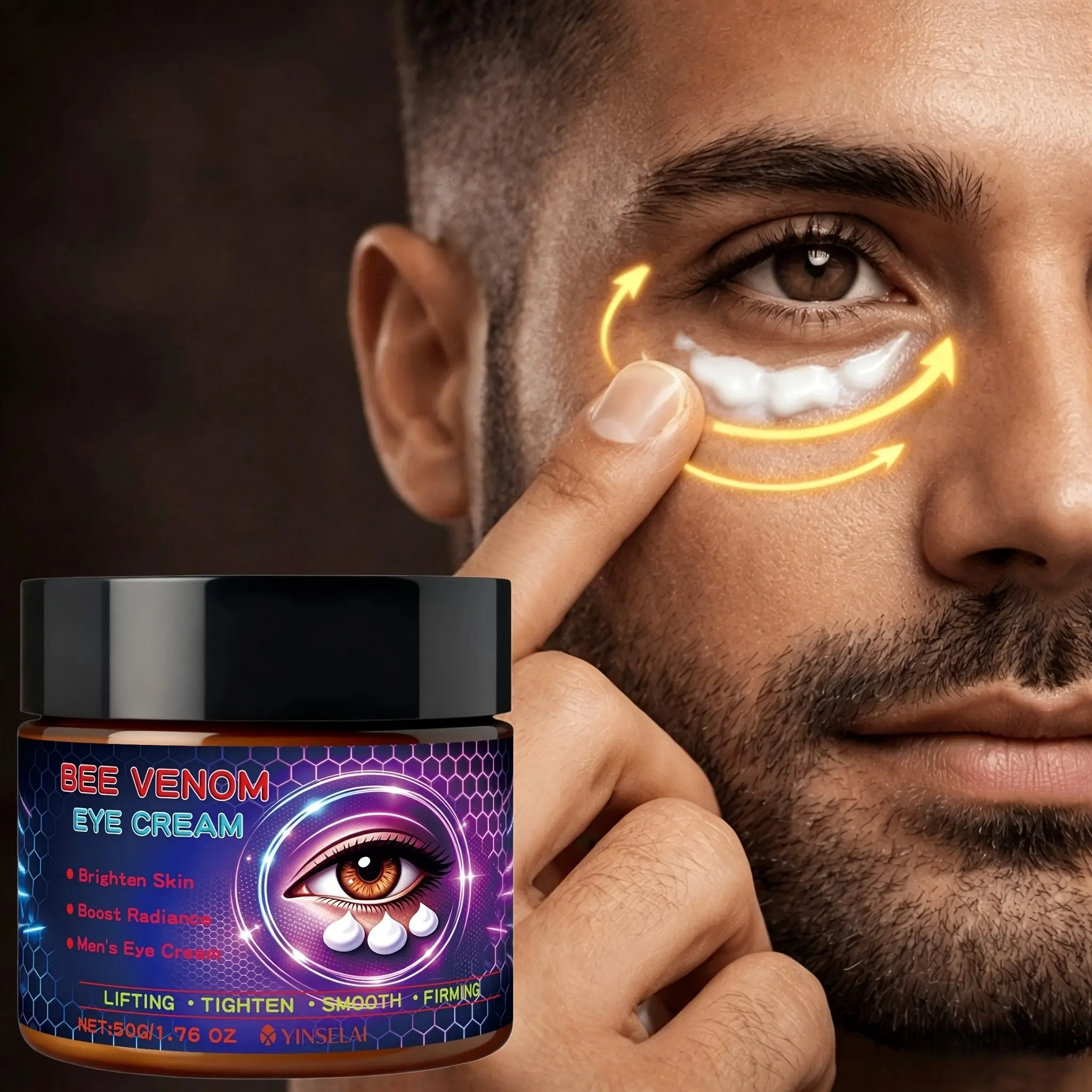 Men's Eye Cream with Bee Venom, Rich in Plant Extracts, Collagen and Hyaluronic Acid, Moisturizing, Firming Deep Hydration, Deeply Nourishes, Tightens Skin, Reduces Fine Lines, Moisturizing Hydrating Firming