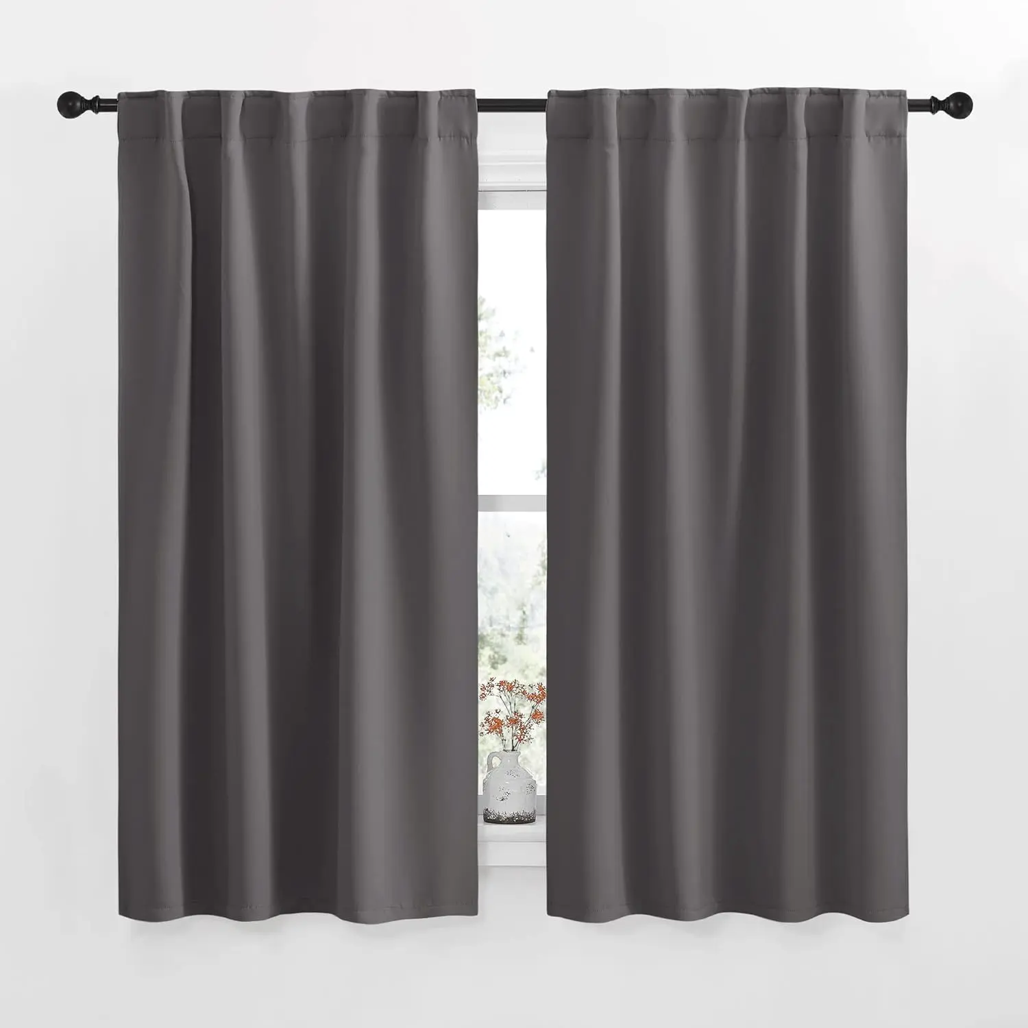 Blackout Panels for Living Room - (Grey Color) 42x63 Inch, 2 Panels Set, Thermal Room Darkening Blackout Drapes/Draperies with Rod & Back Tab for Window