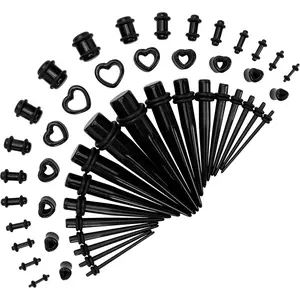 Acrylic, Silicone Ear Stretching Kit: Lightweight Tapers, Heart Tunnels & Plugs for Starter Expanders| Body Piercing Jewelry Earring Gauges Gauging Set for Men, Women (Size: 14G-0000G)