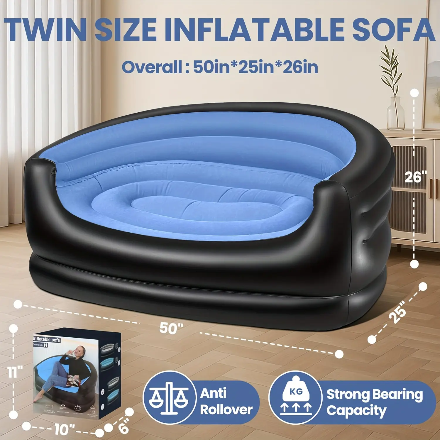 Double-sized Inflatable Mattress And Sofa, Adult Double-inflatable Chair - Foldable Inflatable Sofa Lounge Chair, Suitable for Outdoor Camping And Leisure Rest Use
