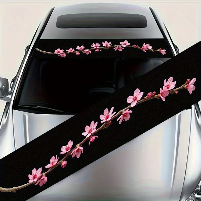 This Beautiful Cherry Blossom Branch Decal for Your Windshield (7.87*51.18inch) Is a Striking Addition to Your Car. Its Delicate Pink Flower Design Brings a Natural And Elegant Flair to Any Vehicle