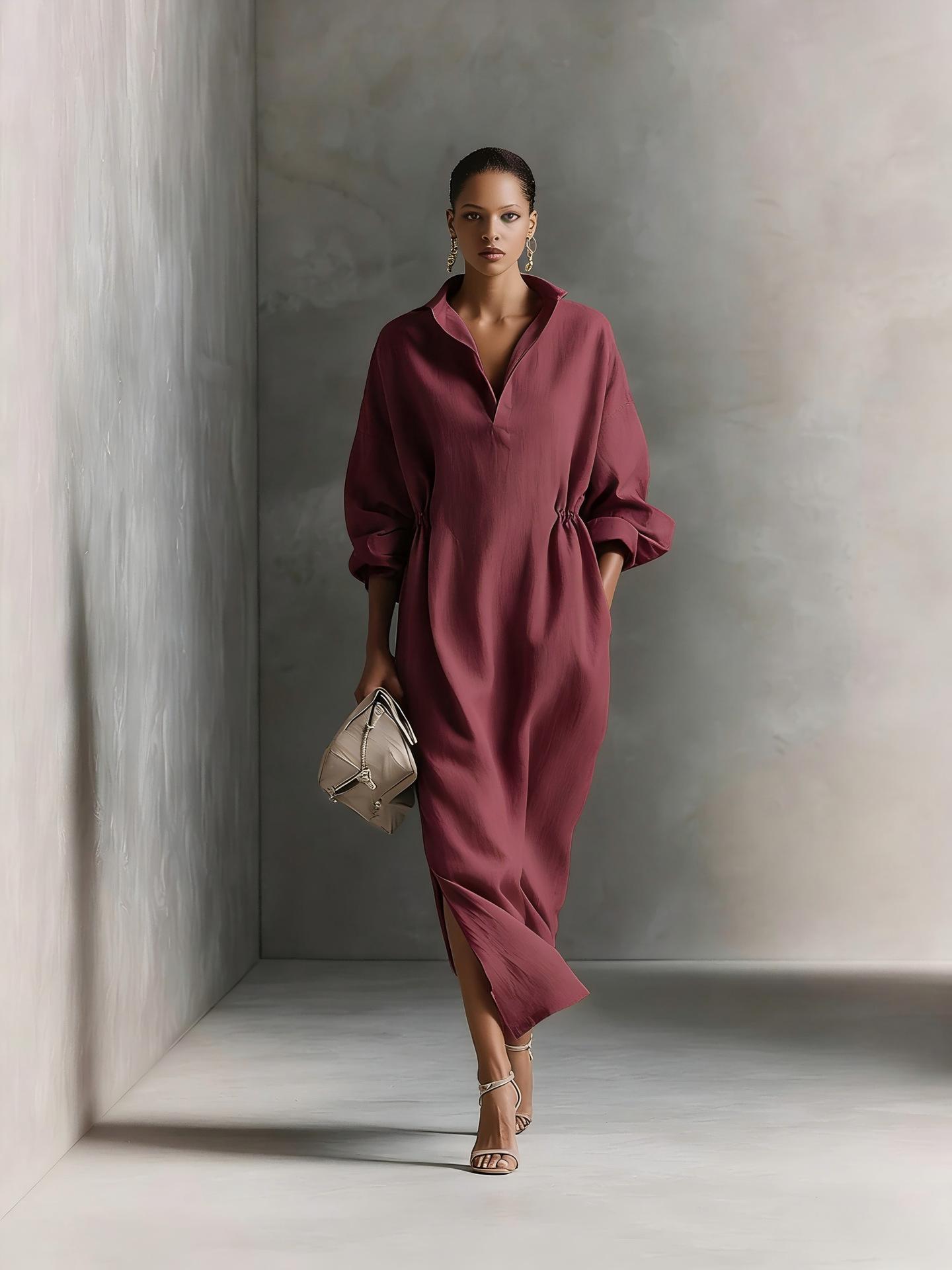 Minimalist Linen Shirt Dress - Perfect for Office, Brunch & Vacation! Oversized Collared Drawstring Waist Casual Dress # ShirtDress # OversizedDress # CasualDress # SummerDress # MinimalistFashion # MidiDress # DressesForWomen # Outfit of the Day