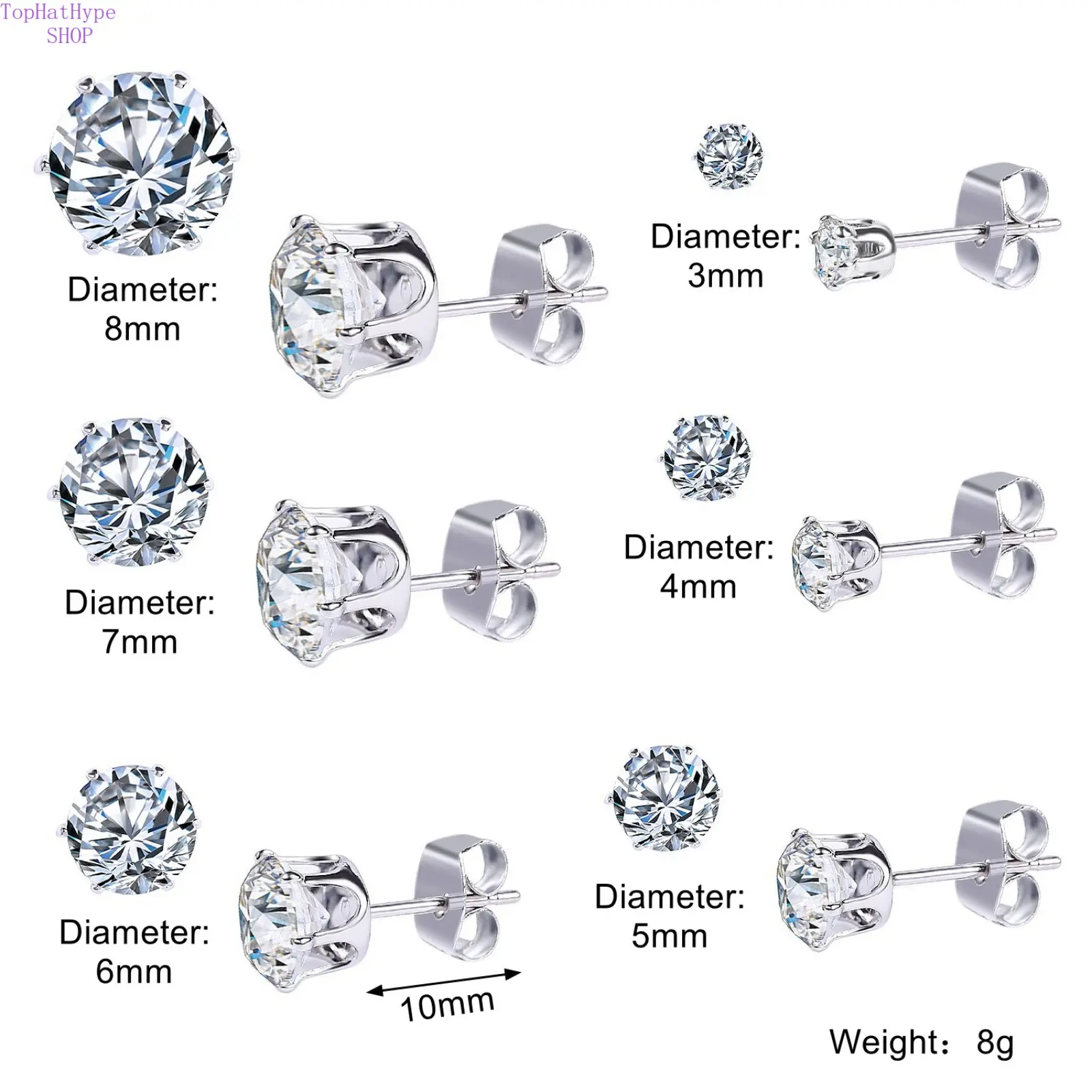 Classic Minimal Zircon Stud Earring Set of 6 Pairs, Premium Stainless Steel Unisex Ear Jewelry, Elegant Daily Accessory for Men Women Casual & Formal Outfits, Men's Earrings, Earring For Women