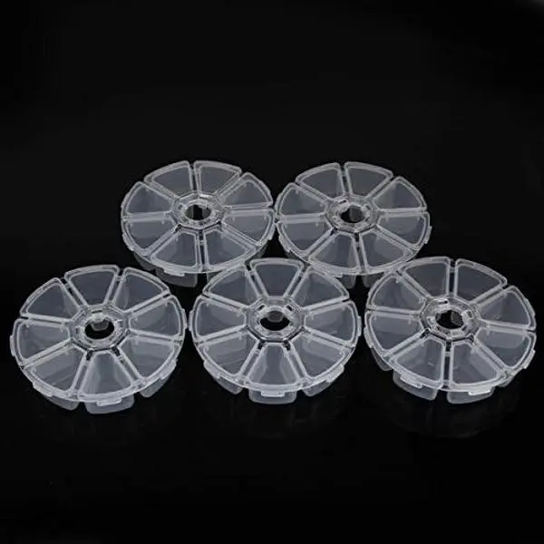 5 count 8 Compartments Plastic Clear Round Craft  Beads Display Storage Case Box Organizer Container Divider  Box Sewing Box