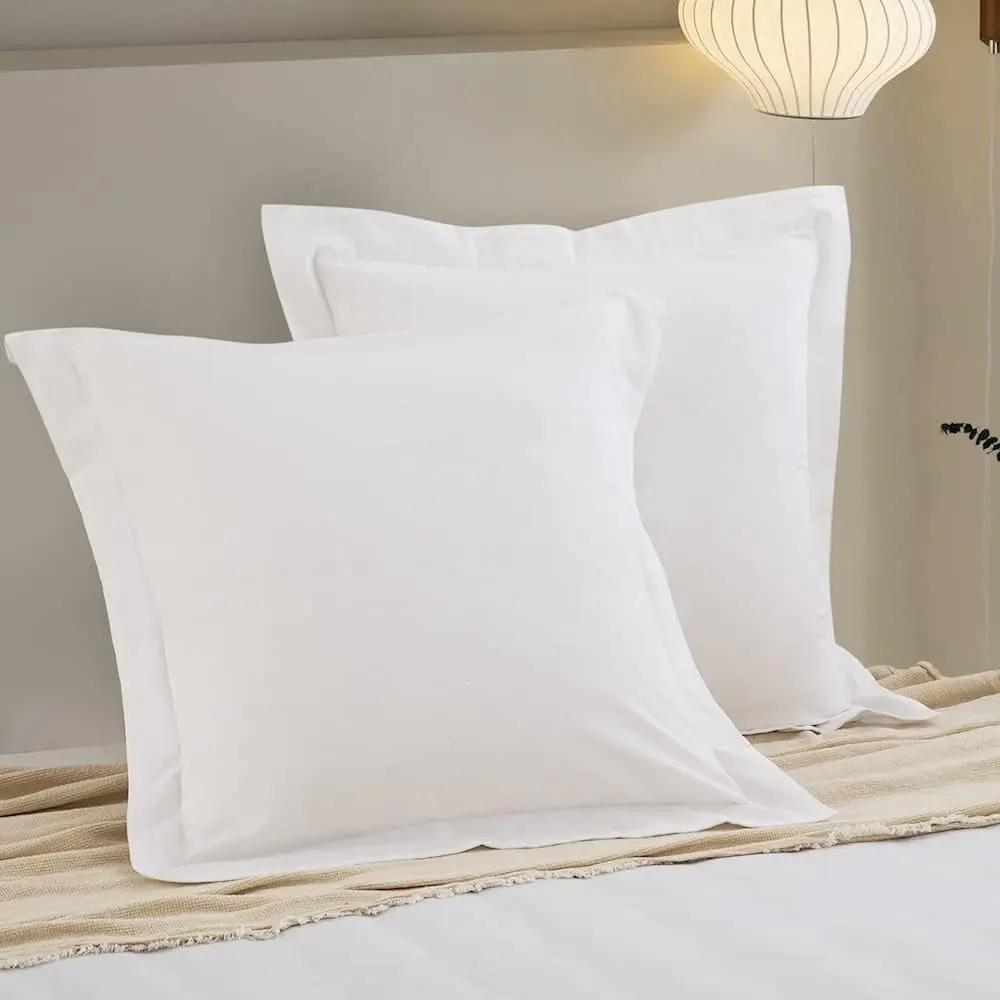 Washed Cotton Euro Shams Square Pillow Cushion Cover 2 Pieces Set 26"x26" Pillowcases (Euro/Ivory)