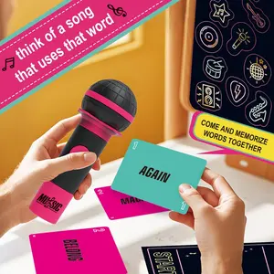 Grab The Mic Karaoke-Style Game with Foam Microphone 125 Word Cards Game Board Player Tokens & Easy Instructions for Non-Singers
