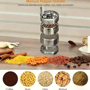 Heavy-duty manual grinding mill, with metal structure and hand-operated design, is suitable for spices, herbs, coffee and garlic, without electricity. It is an ideal choice for family kitchens, camping and restaurants, and a portable spice mill, which is