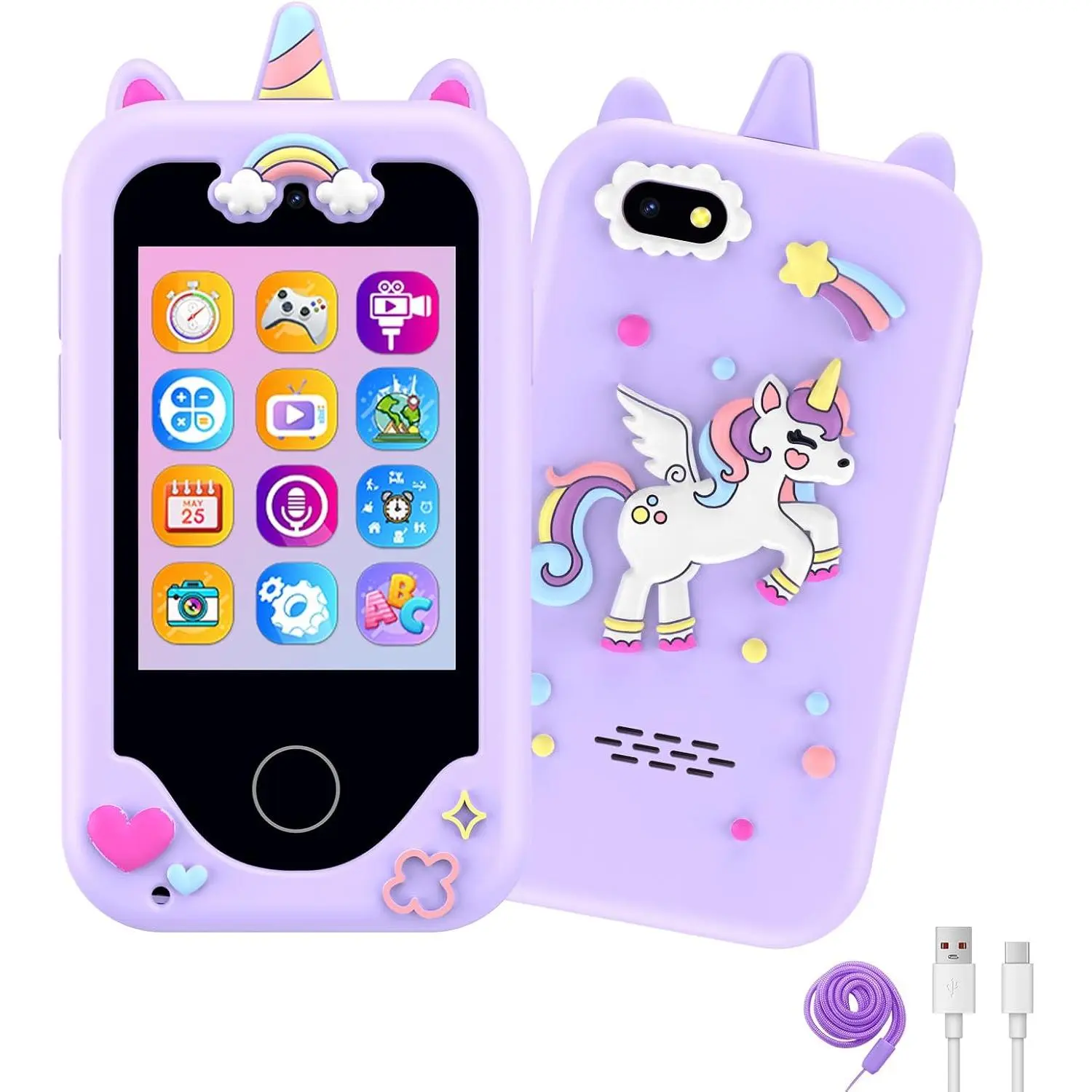 Kids Smart Phone, Touchscreen Toddler Learning Play Cell Phone | for Kids Ages 3–8, Pretend Play Phone with Camera & 31 Games, Mic, ABC Learning & Habit Reminder, Girl Birthday Gift