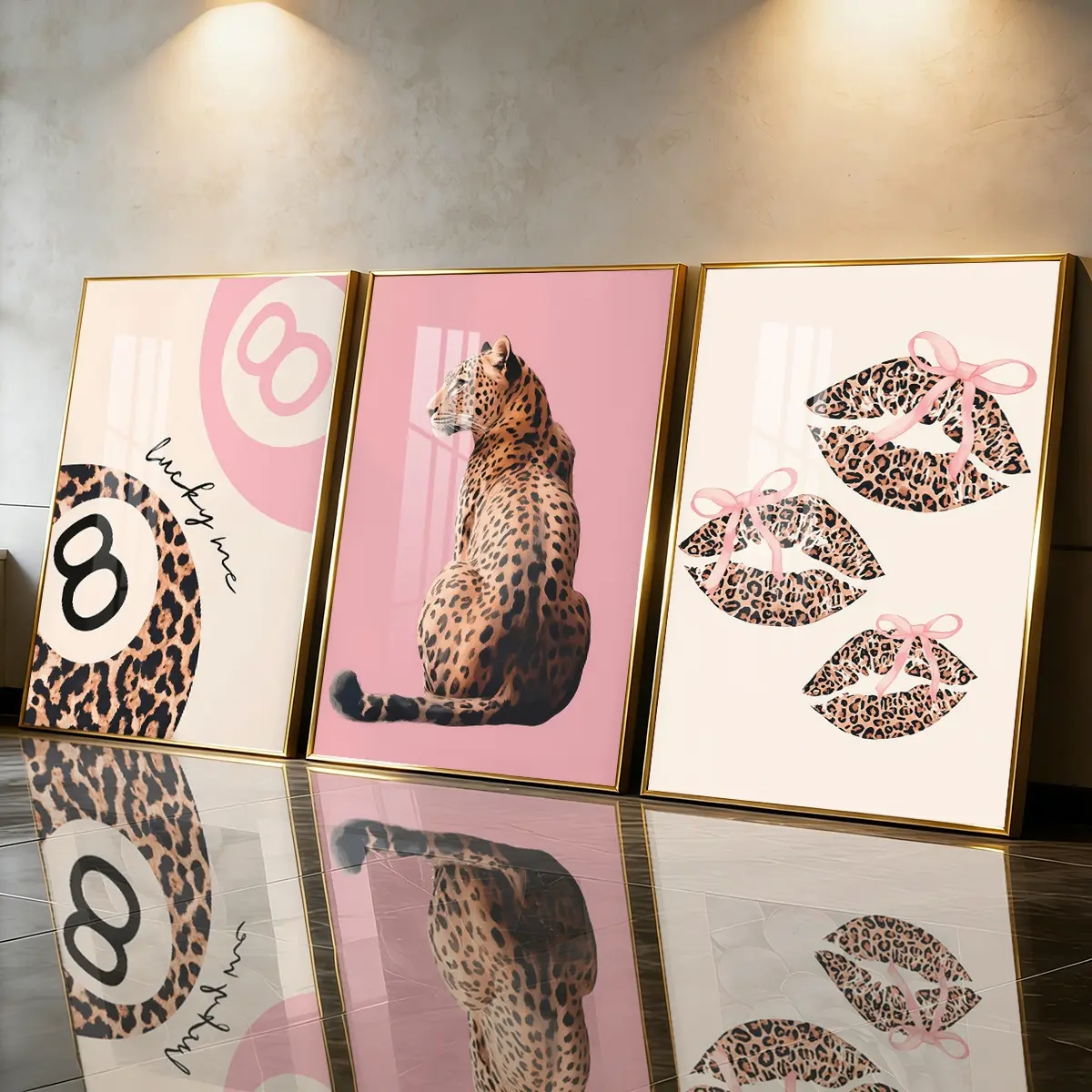 3 Count Aluminum Alloy Frame Canvas, Fashion Poster, Leopard Animal Print And Pink Art Print, Modern Living Room Decoration, Light Luxury Family Art, Framed Home Decor, Suitable For Bedroom, Corridor And Office Wall Decor, Gift