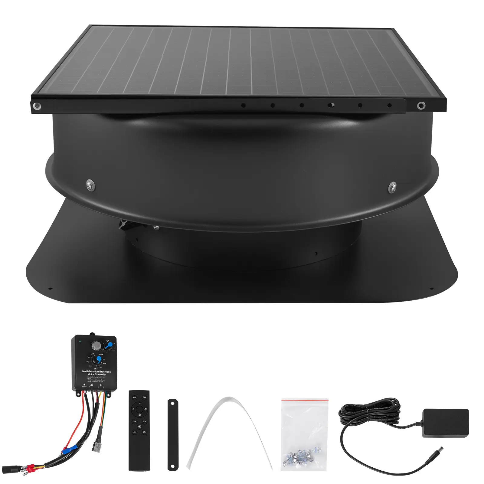 Roof Attic Exhaust Fan, 50W Smart Solar Roof Ventilation Fan with Thermostat, Remote Control, 3000 CFM Airflow Built-in Smoke Sensor with Auto Stop for Cooling and Dehumidification
