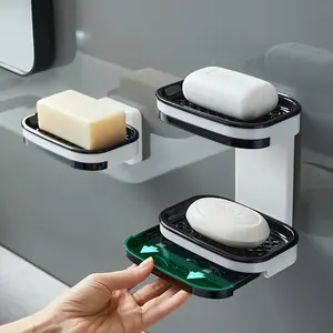 Soap Box No Punching Wall Hanging Soap Box Double Drain Tray Soap Box Toilet Bathroom Shelf Soap Box