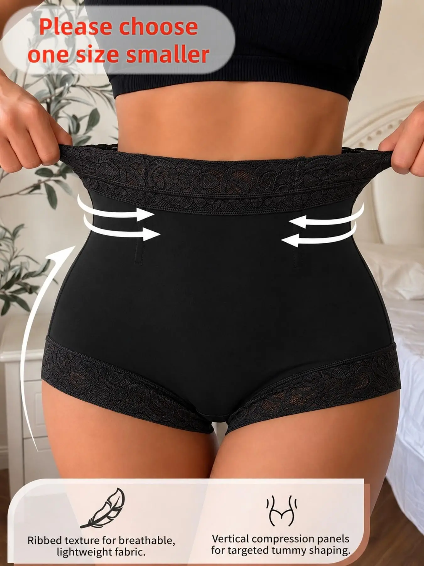 1 Count Women's Comfortable Butt Lifting, Butt Enhancer, Tummy Control Shapewear Panties, Fajas, Lace Trim Solid Color Bottoms, Hourglass Waist Shaping Shorts, Body Shaper Panty, Suitable For Various Occasions, Fitness Workouts