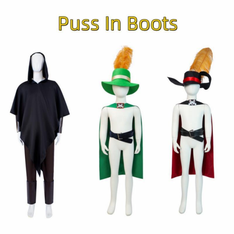 Anime Puss In Boots Cosplay Anim Cartoon Cat Costume Set Cloak Halloween Masquerade Carnival Party Prop Outfits Accessory Suit