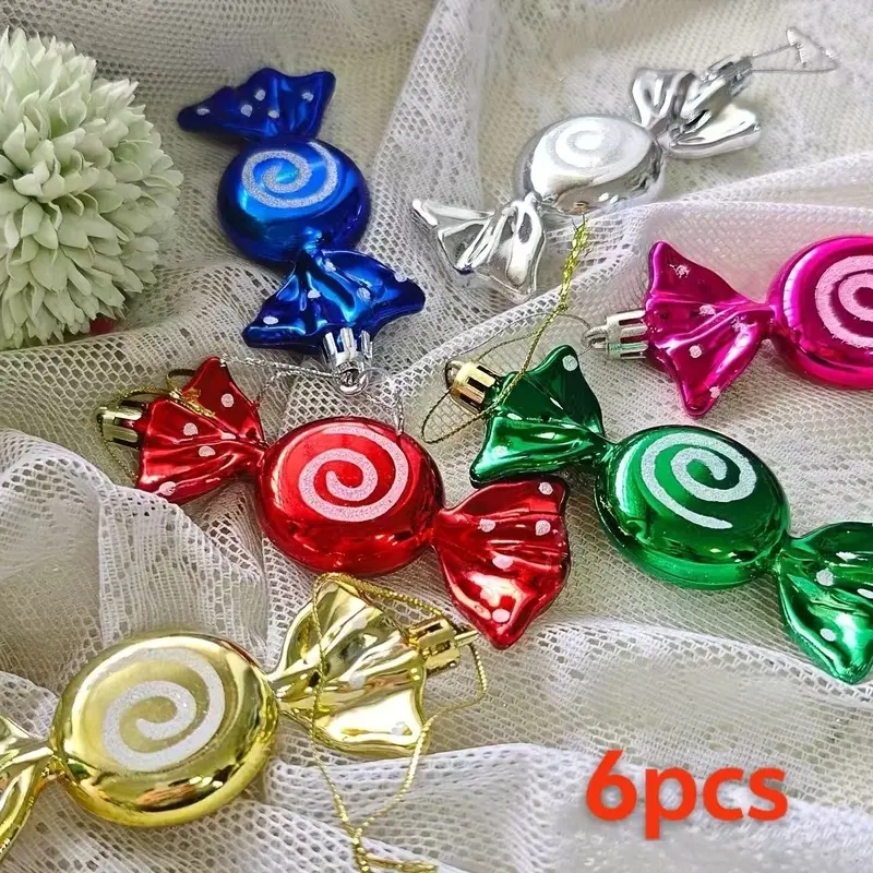 6pcs Christmas decorations electroplated painted candy Christmas tree layout props window gift pendants