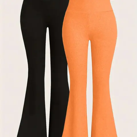 Women's Solid Flare Leg Pants, Casual Comfy Bell Bottom Trousers for Daily Wear, Ladies Bottoms for All Seasons