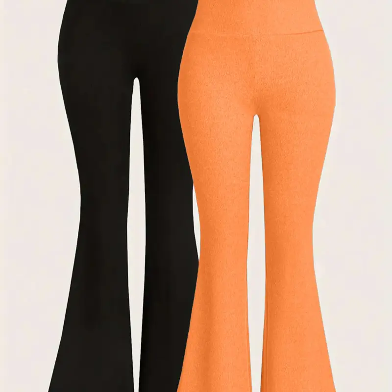 Women's Solid Flare Leg Pants, Casual Comfy Bell Bottom Trousers for Daily Wear, Ladies Bottoms for All Seasons