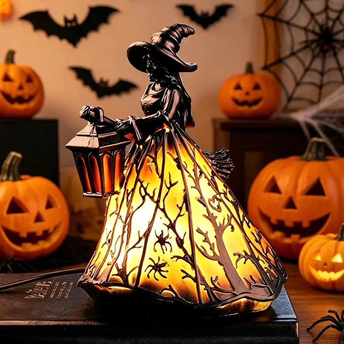 Halloween Witch Lamp Decoration, Spooky Gothic Witch Statue, Standing Night Light Resin Sculpture, Home Bedroom Decor