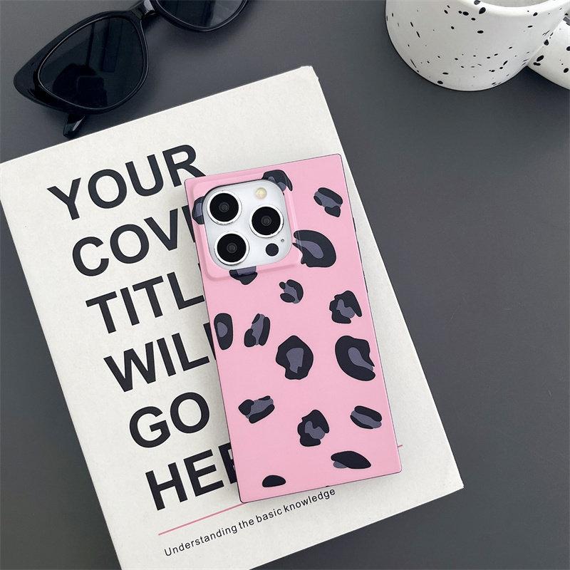 Patchwork Pink & Leopard Print Phone Case for use with iphone 17 air 16 pro max 15 plus 14 pro 13promax Sharp-edged Square phone cases for iphone12/11 XS /XSMAX phone case for Mens girlish/girly trending Y2K