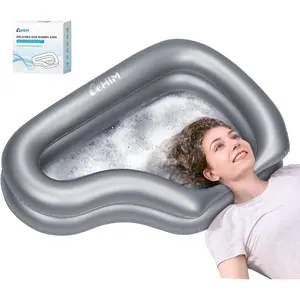 Silver Curved Inflatable Shampoo Bowl, Zero Accumulation Hair with Neck & Drain Hose For Bedridden Elderly Disabled Pregnant Dreadlocks Home Hospital Care