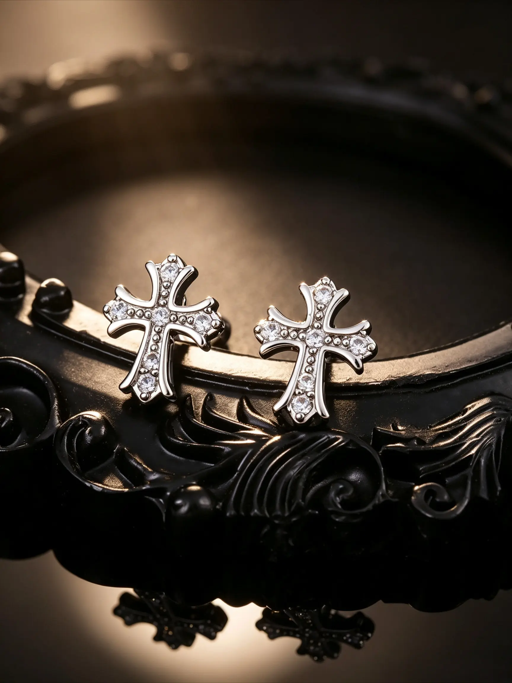 Twisted Outline Cross Pave CZ Stud Earrings, Silver Tone Stainless Steel Screw Back Earrings, Anti-Tarnish Hypoallergenic Gothic Hip Hop Punk Unisex Statement Sparkling Ear Jewelry Gift For Men Women