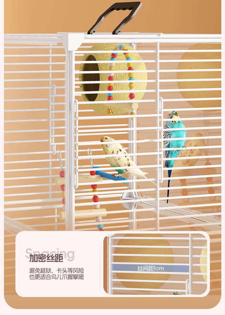New Transparent Villa Bird Cage Double Layer Large Size Anti-Splash Horizontal Wire Special for Parakeet Cockatiel Budgie Parrot with Pet Toy Accessories