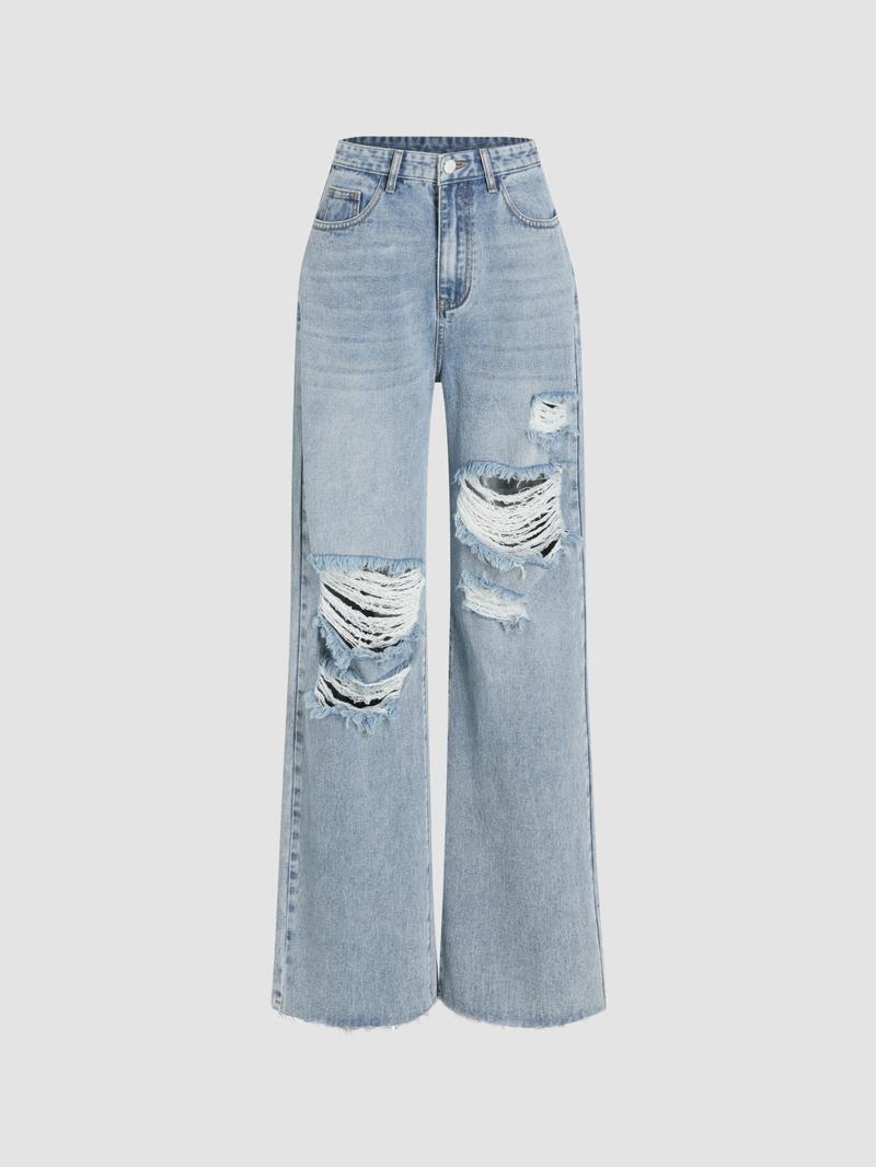 Cider [size XXS Petite-XL Petite] Petite High Waist Ripped Straight Leg Jeans