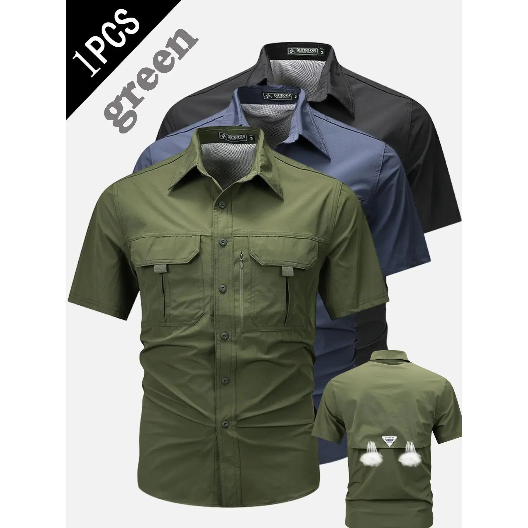 Summer Quick-Dry Workwear Short Sleeve Casual Shirt for Men, Multi-Pocket Tactical Outdoor Breathable Climbing Fishing Camping Shirt