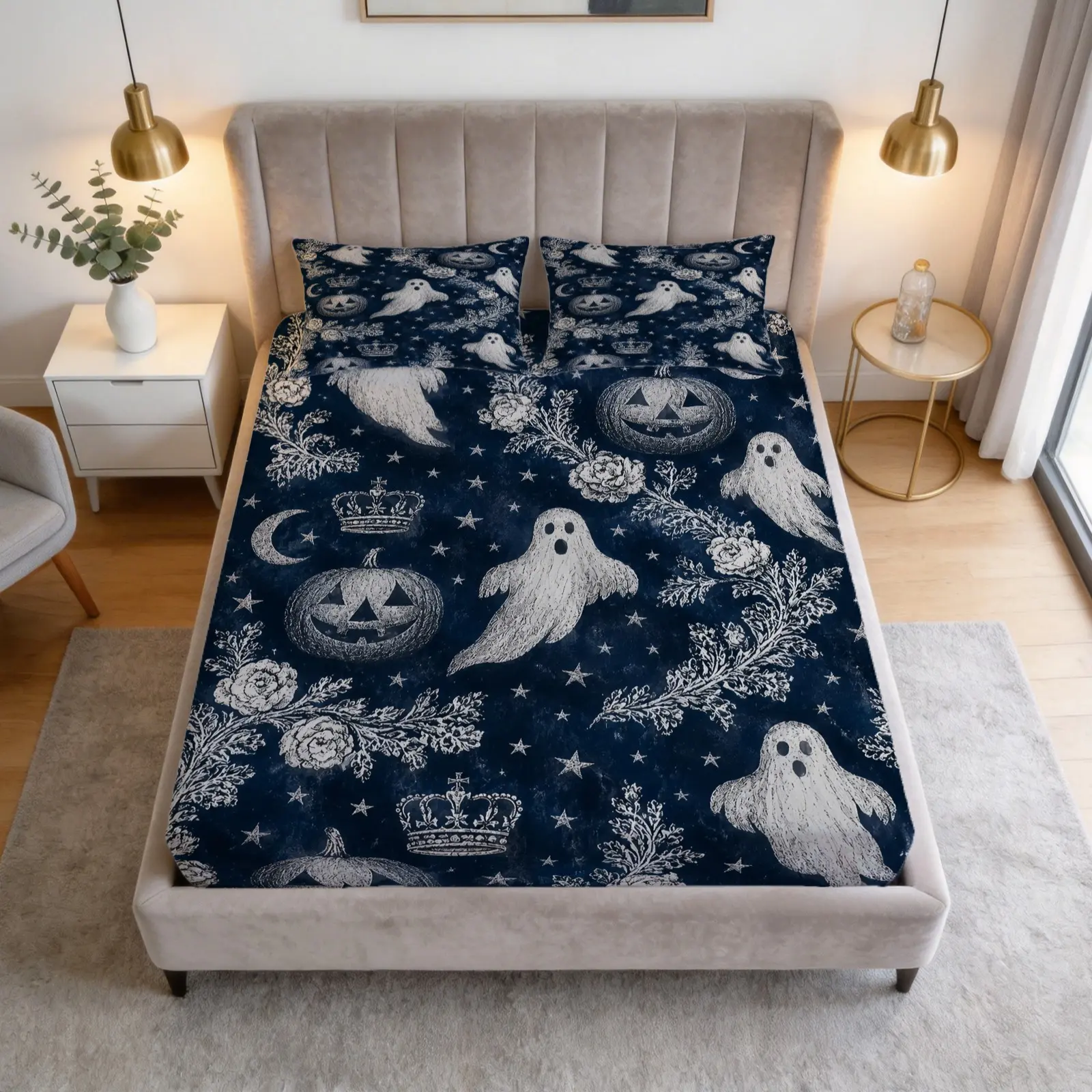 Horror Ghost Printed Pattern Bed Sheet Set, 1 Bed Sheet With 2 Pillowcases (Excluding Pillow Core), Suitable For Bedrooms, Dormitories, And Guest Rooms For Teenagers And Adults, Suitable As a Gift
