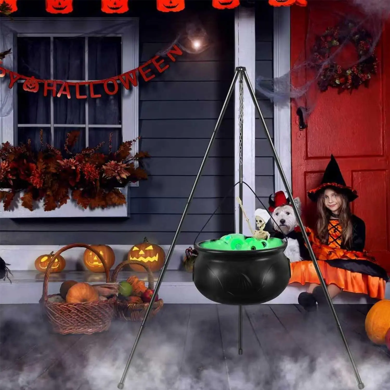 Outdoor Halloween Decorations, Large Witch Cauldron with Lights, Bubble Witch Pot, DIY Bubble Cauldron Set, Indoor & Outdoor Use