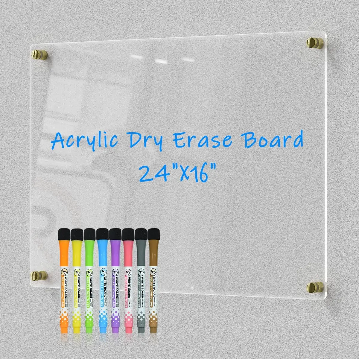 Clear  Dry-Erase Board 24x16 | Transparent Wall-Mount Writing Panel | Includes 8 Color Markers, Eraser, Standoff Screws & Install Kit | Ideal for  & Office