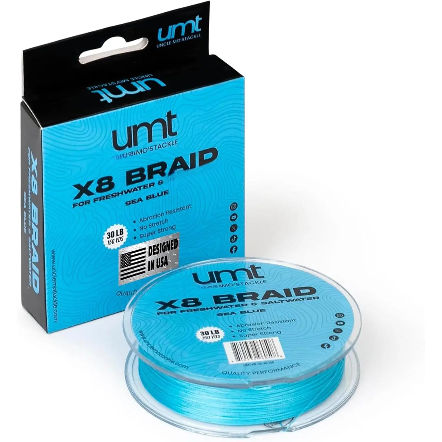UMT Super Braid 150 Yards PE 8 Strand Fishing Line - High Strength,  in 10lb 20Ib & 30Ib Moss Green and Sea Blue Options Pro Grade Zero Stretch Super  -