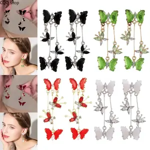 4 Pairs Long Butterfly Tassel Drop Dangle Earrings for Women Gold-Toned Crystal Rhinestone Animal Insect Dangling Studs Earring Fashion Wedding Valentine's Day Jewelry Gift