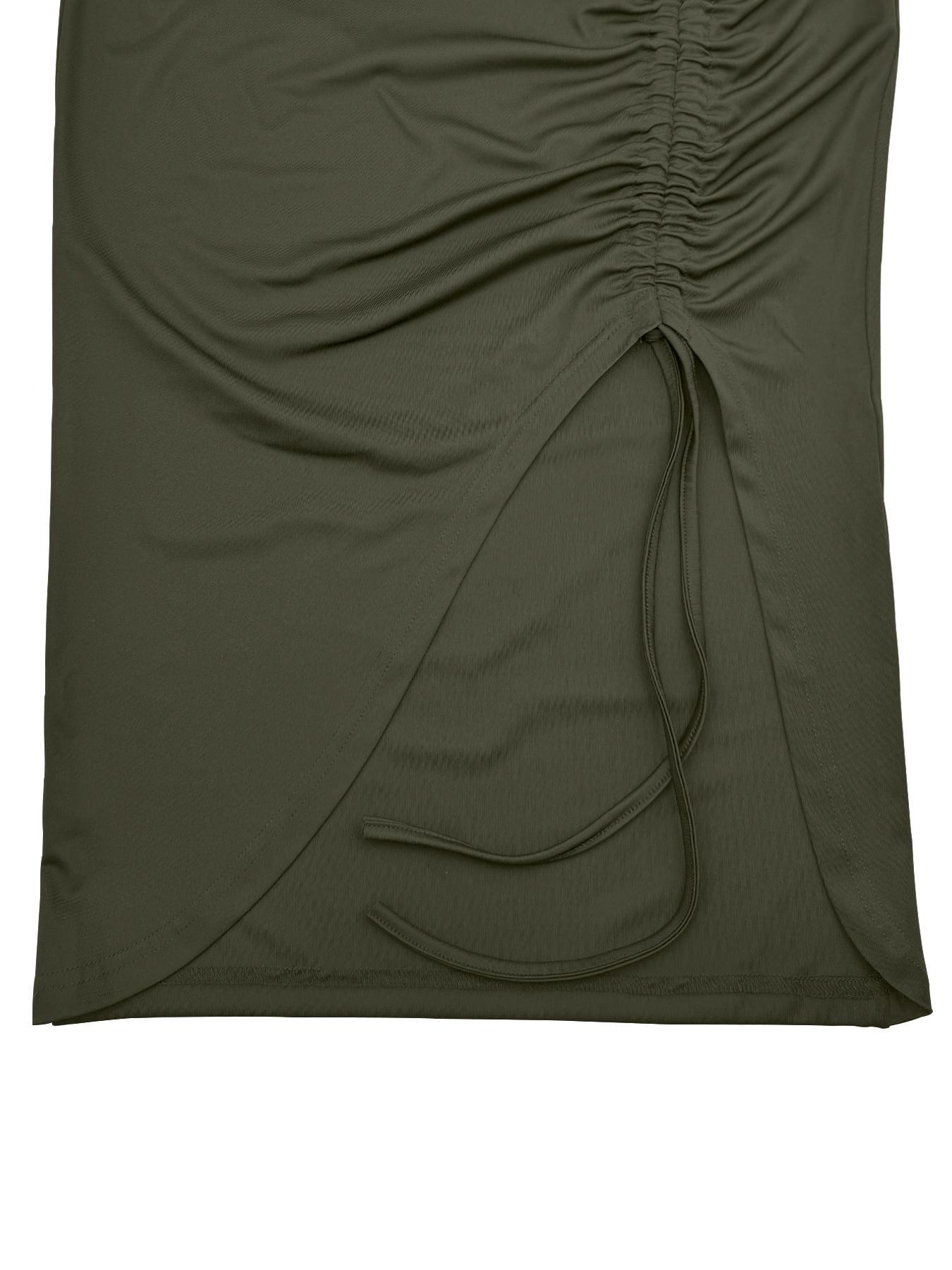 Women's Plain Ruched Dress, Elegant Long Sleeve V Neck Dress for Party Holiday Wedding Guest, Ladies Clothes for All Seasons