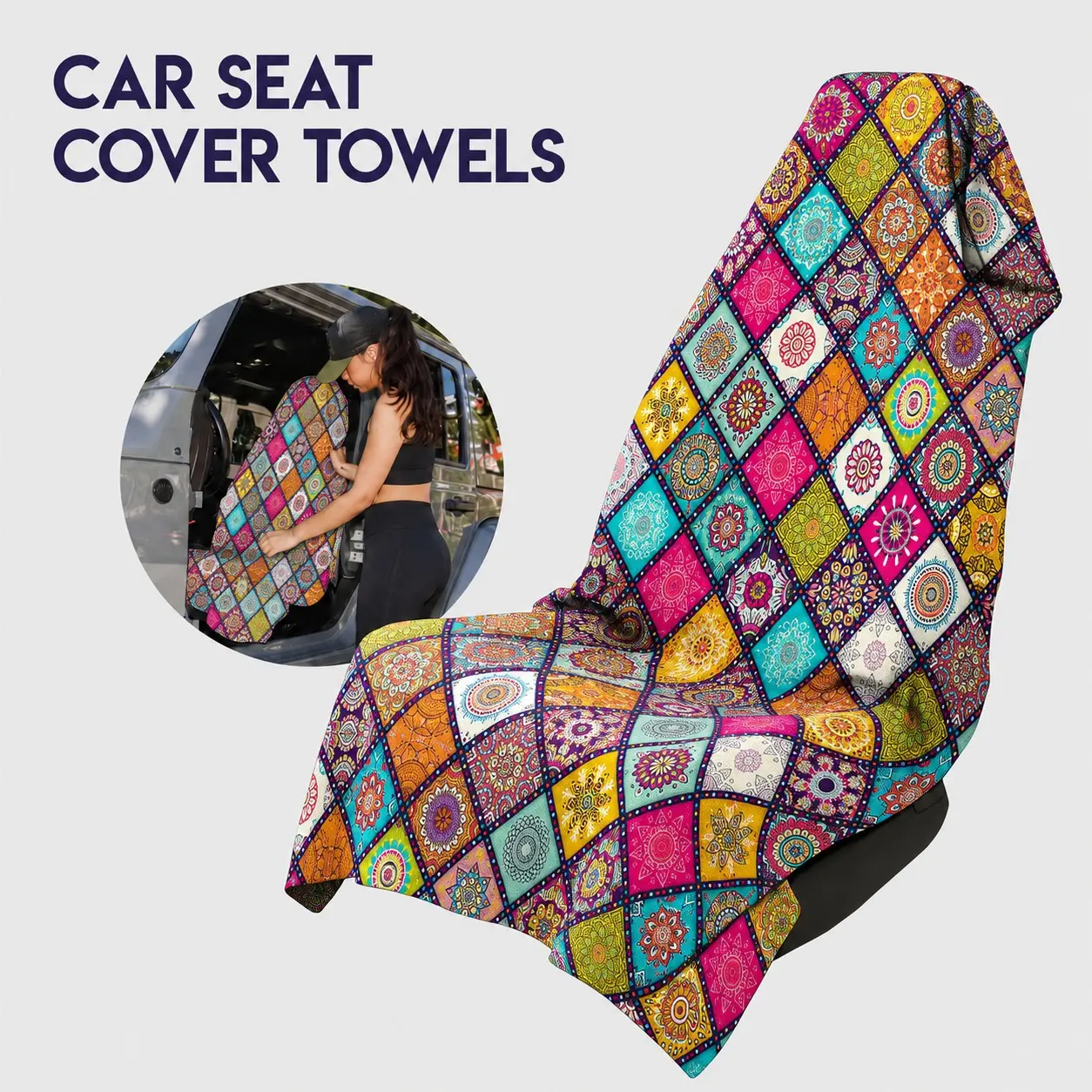 Two-In-One Car Seat Cover Protector Towel, Quick-Dry Sweat-Proof Cushion Cover, Beach Towel, Sand-Waterproof, Towel Seat Covers For Cars, for Beach, Yoga, Pool, Car, Truck, Suv