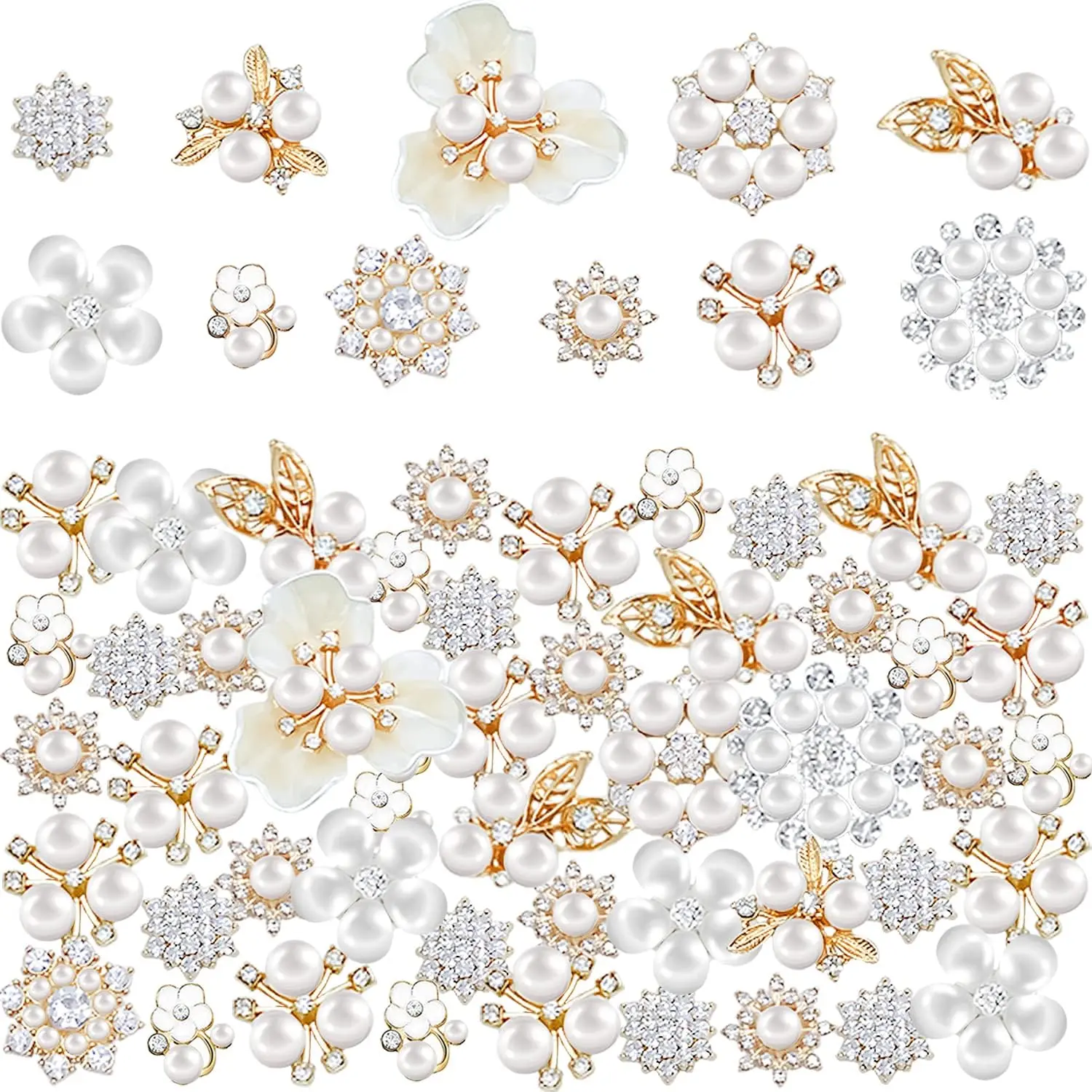 60 count Rhinestone Buttons,Faux  Embellishments Buttons,Flat  Flower Rhinestone Buttons for Crafts, Making,DIY Wedding Decorations,Clothes Bags Shoes Supplies