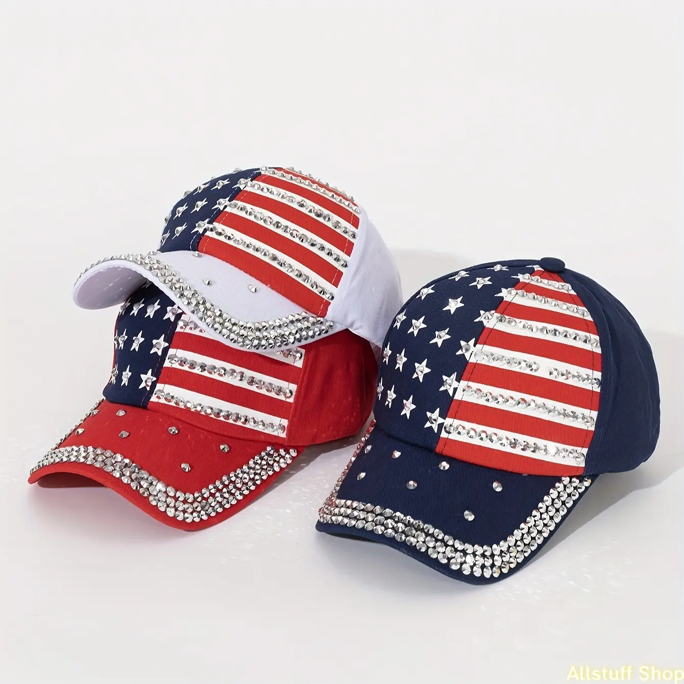 Handmade Rhinestone American Flag Polyester Fabric Baseball Cap - Casual Patriotic Hats for 4th of July, Independence Day, DIY Bag Accessory, Hats Rhinestone