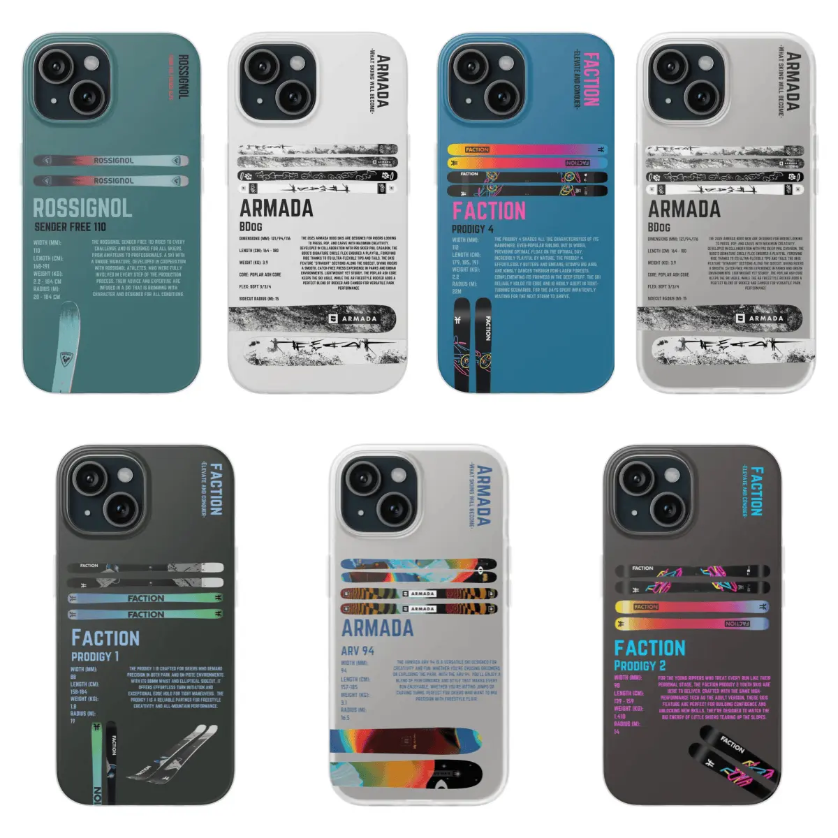 Rossignol Armada Faction Ski Phone Case Freestyle Freeride Skiing Mountain Protective Cover Compatible with iPhone 11–17 Pro Max/Plus Series and Samsung Galaxy S23–S25 Series