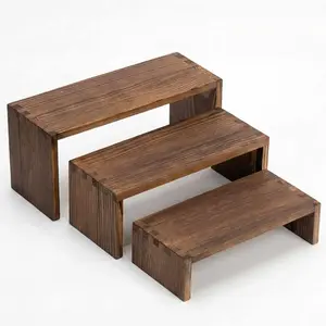 3-Tier Wood Display Risers – Versatile Food Display Risers for Party, Desktop Organizer for Home, Office & Kitchen, Multi-Purpose Wooden Shelf for Plants, Collectibles(9.5/8.5/7.5 in)