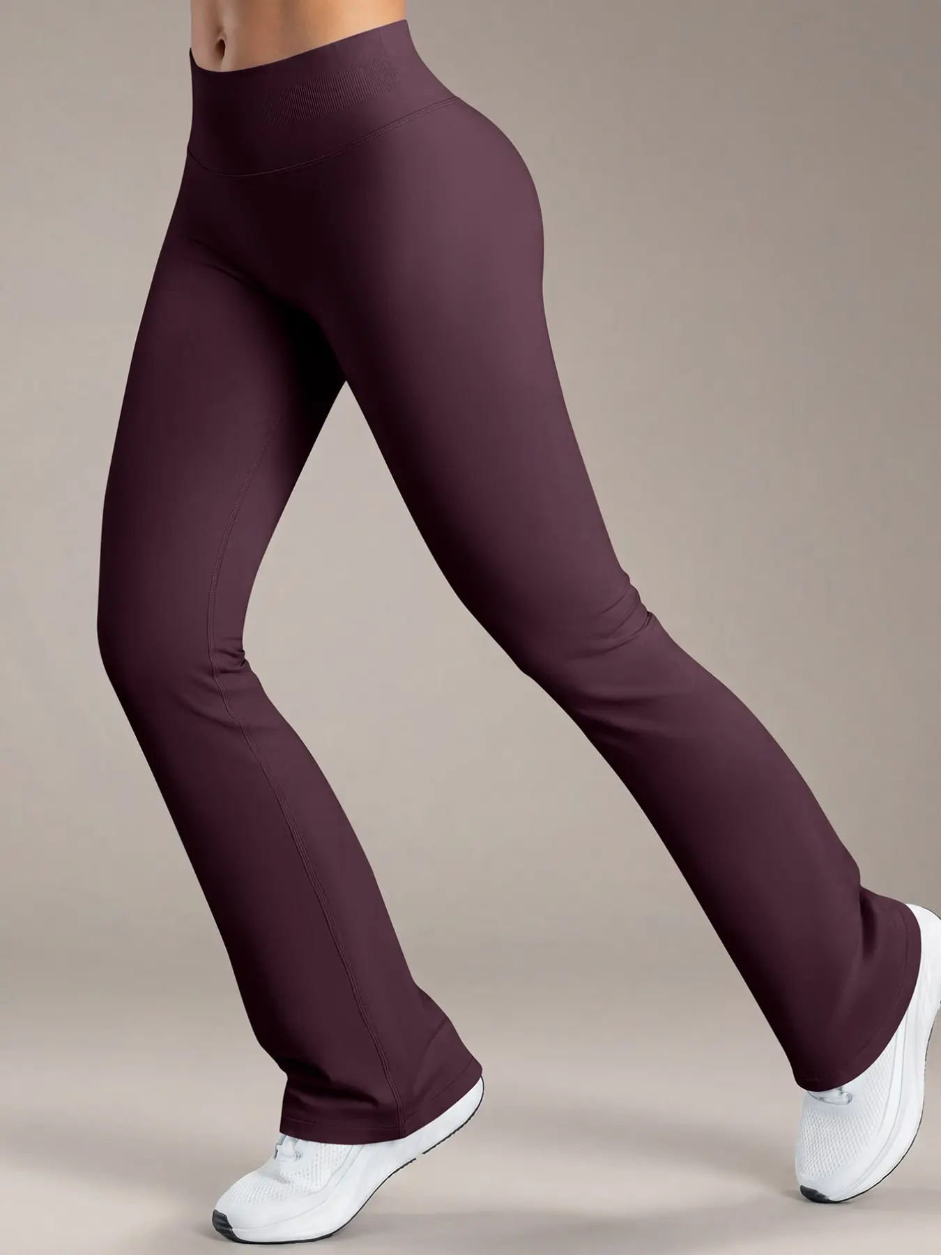 Sports Solid High Waist Activewear Fitted Breathable Versatile Seamless Wide Leg Pants, All Seasons Sporty Style, Unlined Flared Pants, Knitted Sports Pants